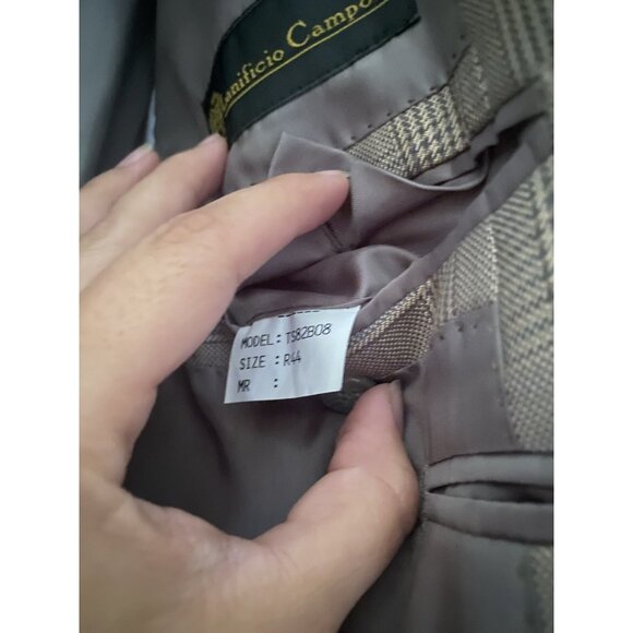 TASSO ELBA Suit Blazer Men Sz 44 Tan/Brown Checkered Plaid Sport Coat Macys - Picture 5 of 8
